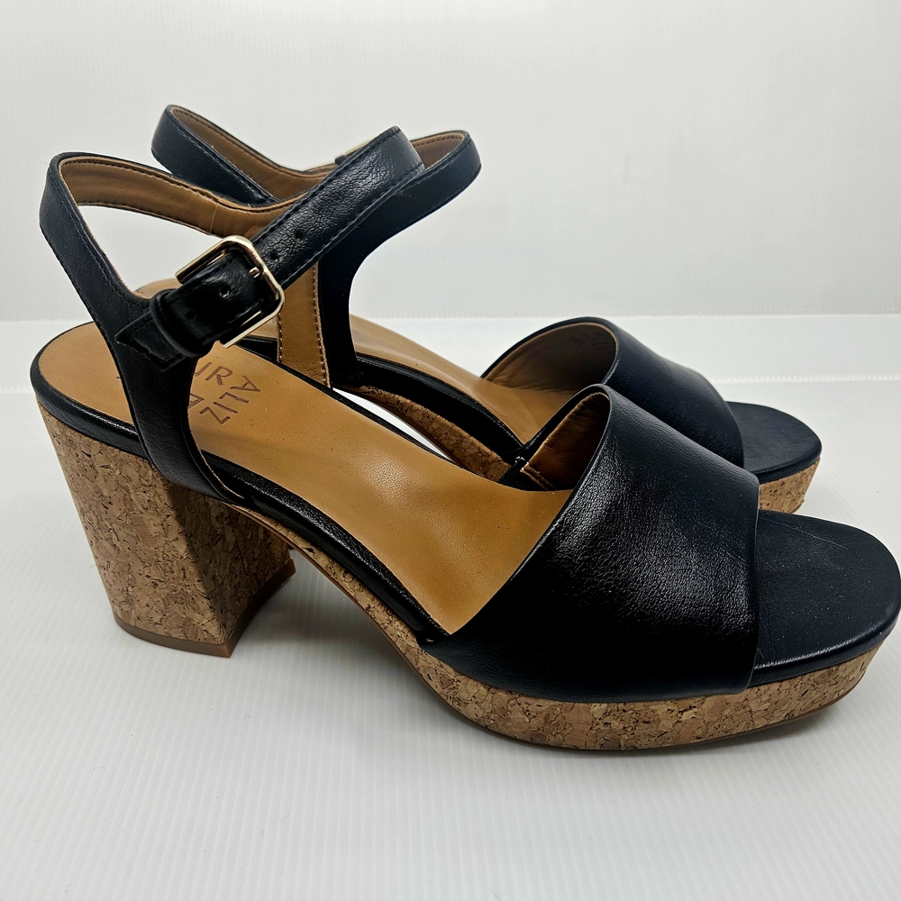 Naturalizer Black Platform Sandals with Ankle Strap